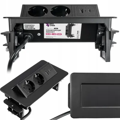Obrázek produktu pro Spacetronik, zásuvka do vestavěné instalace, zapuštěná, 2x 230V, USB, černá