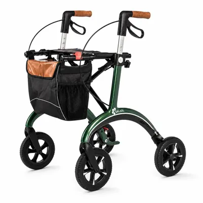 Produktbild von Saljol Carbon Rollator Racing Green – Leichtgewicht 5,8 kg, faltbar, Weichreifen & Schleifbremse