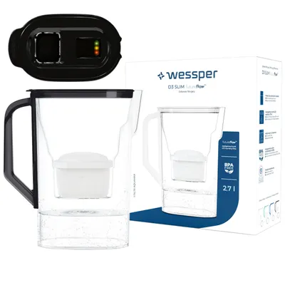 Produktbild von Wessper D3 SLIM FutureFlow™ Wasserfilterkanne 2,7 l Schwarz mit Filterwechselanzeige und 1x Filterkartusche