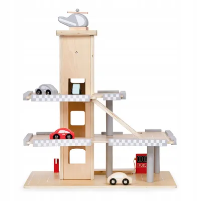 Zdjęcie produktu dla Duży drewniany tor garaż parking z windą + autka ECOTOYS