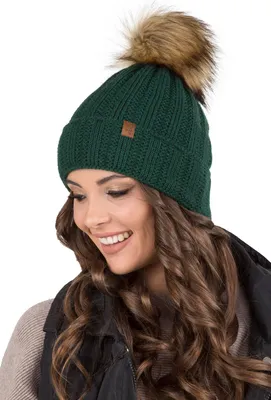 Produktbild von Vivisence dame bommel mütze kopfbedeckung winter warm dick gemustert 7019, in eu hergestellt, grün, einheitsgröße