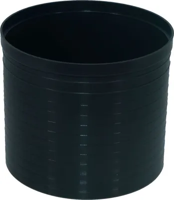 A black cylindrical extension piece for a basement drain.