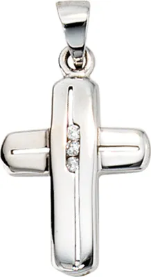 Produktbild von Anhänger Kreuz aus 585 Weißgold mit 3 Diamanten Brillanten Halsschmuck Damen