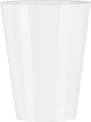 A plain white background shot of a white flower pot.