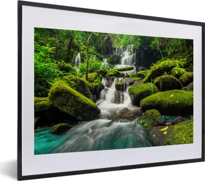 Produktbild von MuchoWow® MuchoWow® Gerahmtes Poster Wasserfall - Tropisch - Regenwald 40x30 cm - Poster mit zchwarzem Bilderrahmen - Bilderrahmen - Poster im Rahmen