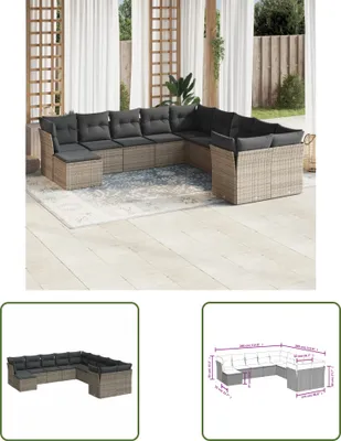 Produktbild von The Living Store 11-tlg. Garten-Sofagarnitur mit Kissen Grau Poly Rattan
