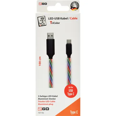 Immagine prodotto di 2GO USB Datenkabel "Tricolor" LED-Beleucht. USB-C 3.1  1m