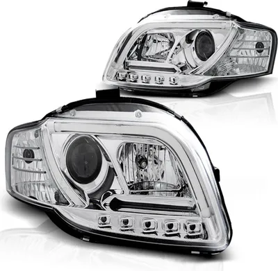 Image de Phares design à LED avec feux de jour, adaptés à l'Audi A4 B7 (2005-2008), chromés, LTI