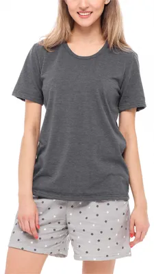 Image de Merry Style Pyjama deux pièces pour femmes Pyjama court en coton MS10-177 (Manche foncé/gris, XXL)