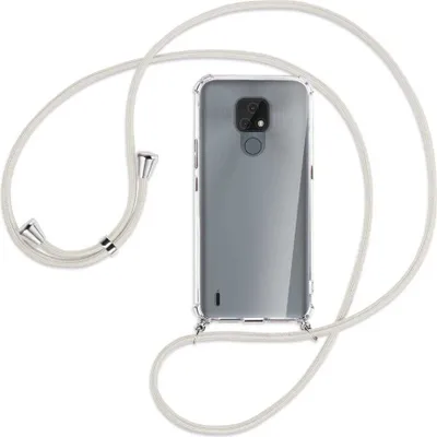 Produktbild von Handykette Backcover-Schutzhülle mit Band (Metall silberfarben) für Motorola Moto E7 - broken white