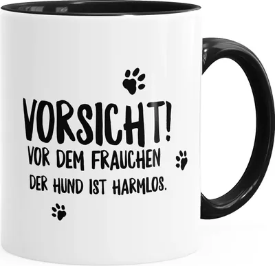 Produktbild von Kaffeetasse Vorsicht vor dem Frauchen der Hund ist harmlos! glänzend Teetasse Keramiktasse MoonWorks® schwarz unisize