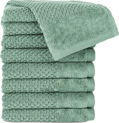 Produktbild von Pure Label 8-TLG Gästehandtücher 30x50 cm mit Aufhängeschlaufe aus 100% Baumwolle, saugstark und weich | 8 Gästehandtücher Grün - Salbei, 30x50cm