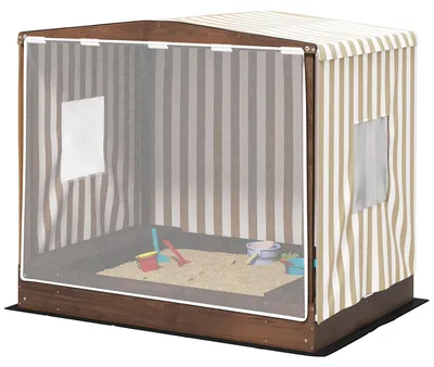 Produktbild von Sandkasten - Spielplatz - Außenspielplatz - Kinderspielplatz - Sandkasten mit Dach - Braun - Mit Maschendrahttür und Sitzbänken