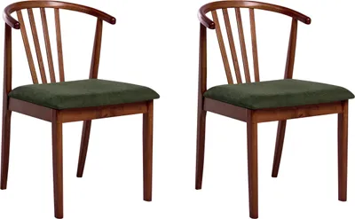 Produktbild von BELIANI Esszimmerstuhl 2er Set Dunkelbraun u. -grün Gummibaumholz mit Sitzpolster Streben Hohe Runde Rückenlehne Ohne Armlehnen Küchenstuhl Holzstuhl