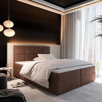 Produktbild von Masseno Boxspringbett LENA 180x200 cm Komplett-Set mit Bonell Matratze und Topper, Polsterbett mit Bettkästen -Braun, COSMIC 800