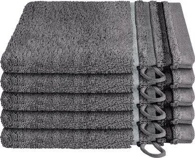 Produktbild von Schiesser Frottier Waschhandschuh Skyline Color im 5er Set | 100% Baumwolle aus nachhaltiger Produktion | saugstark, weich, farbecht | 16x22cm | Dunkelgrau | Anthrazit
