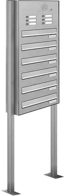 Produktbild von 6er V2A Edelstahl Briefkastenanlage Standsystem Freistehend Durchwurf - Klingel