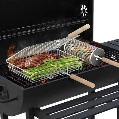 Zdjęcie produktu dla Zestaw do grillowania warzyw Famanu – stal nierdzewna, z drewnianym uchwytem, kolor zielony