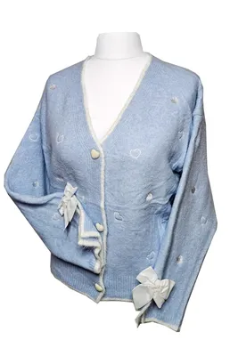 Produktbild von Saison Strickjacke Herz Hellblau 40 / 42 Schleifchen Love bestickt Frühling Pastell