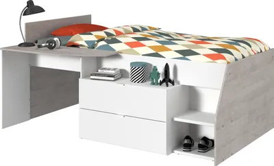 Produktbild von Parisot Hochbett "Milky" in weiß grau Kinder- und Jugendzimmer Bett mit Stauraum