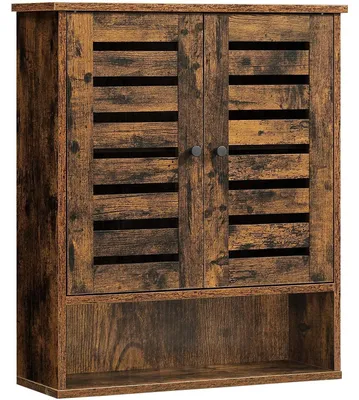 Produktbild von Badezimmer-Wandschrank mit 2 Türen, offenes Fach, braunes Holz, Industrie, 60 x 20 x 70 cm