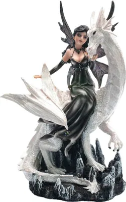 Produktbild von Schwarze Fee Dragolina sitzt auf weißen Drachen