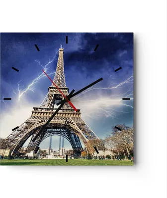 Produktbild von Wanduhr - Quadrat - Glasuhr - Eiffle Paris Turm - 30x30cm - Schleichendes Uhrwerk - Lautlos - zum Aufhängen bereit - Dekoration Modern - Wanddekoration aus Glas - C3AC30x30-2484