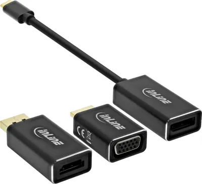Immagine prodotto di Set convertitore display USB InLine® 6-in-1, da USB Type-C maschio a DisplayPort femmina, HDMI, VGA (modalità DP Alt), 4K2K, nero, 0,2 m