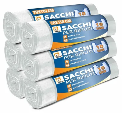 Immagine prodotto di Akitaink 60 Sacchi Spazzatura Trasparenti 110L 70x110 cm 6 Rotoli