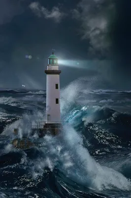 Produktbild von Leuchttürme Kunstdruck Bild - Leuchtturm Bei Sturm Im Mondlicht (120 x 80 cm)