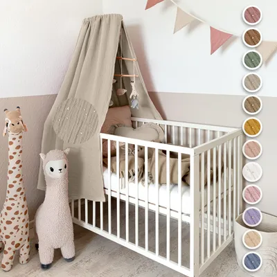 Produktbild von Handgefertigter Baumwoll Betthimmel für Babybett, Gold Applikation