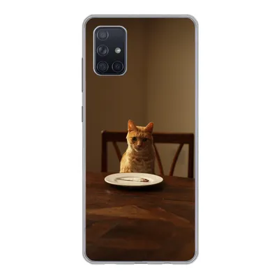 Produktbild von MuchoWow® Handyhülle Schutzhülle Hülle für Samsung Galaxy A71 Katze - Esstisch - Teller Silikon Softcase Handy Hülle - Kartenbesitzer