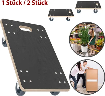 Obrázok produktu pre UISEBRT Sada 1 prepravného vozíka s 2x parkovacou brzdou, 40x60 cm sieťotlačová doska, do 200 kg, vozík na nábytok s PP kolieskami, prepravná pomôcka na sťahovanie a prepravu nábytku