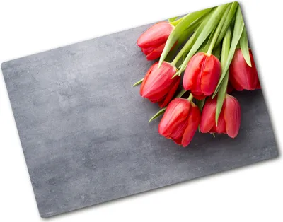 Produktbild von Tulup Glas Herdabdeckplatte - 80x52 cm - Glaskeramikkochfeld-Abdeckung Spritzschutz Glasabdeckplatte - Einteilig - Blumen & Pflanzen - Rote Tulpen - Rot