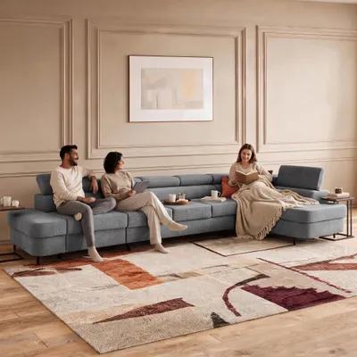 Produktbild von MUFFO Ecksofa PRIAM XXL L-Form Rechts mit Schlaffunktion 125x265 Velours Grau