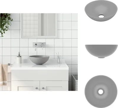 Immagine prodotto di vidaXL Lavabo in ceramica grigio chiaro rotondo - Lavabo da bagno