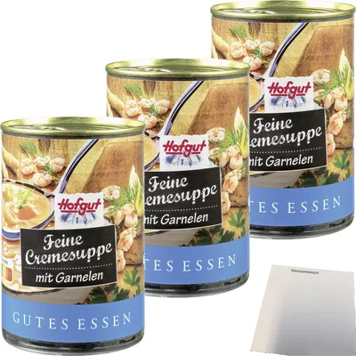 Produktbild von Hofgut Cremesuppe mit Garnelen 3er Pack (3x400ml Dose) + usy Block