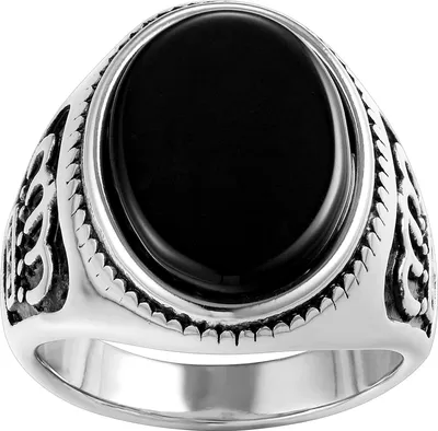 Produktbild von Karisma Männer Edestahl 316L Silber Krone Herrenring - Agate Achat Schwarzer Stein - RHC107