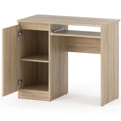 Zdjęcie produktu dla STIV Möbel | Biurko 90x50x77 cm Dąb Sonoma | 1D z półką na klawiaturę i drzwiczkami po lewej stronie