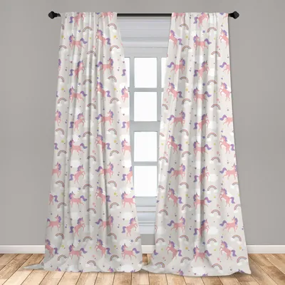 Produktbild von Abakuhaus, Fenstervorhänge, Dreamy Unicorn Sterne Wolken, 2-Panel-Set, 150 x 225 cm