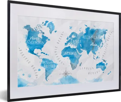 Produktbild von MuchoWow® MuchoWow® Gerahmtes Poster Weltkarten - Ölfarben 60x40 cm - Poster mit zchwarzem Bilderrahmen - Schlafzimmer - Plakat in Rahmen - Drucken