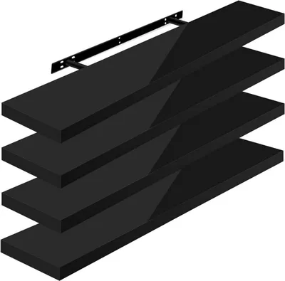 Image de Ensemble de 4 étagères murales flottantes | Noir | 100x22,9x3,8 cm