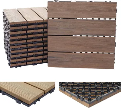 Produktbild von WPC Bodenfliese HWC-E20, Holzoptik Balkon/Terrasse, 3D-Struktur linear 11x je 30x30cm = 1qm, geprägt-braun
