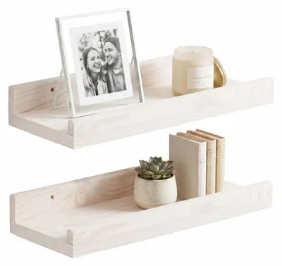 Productafbeelding van Wandplank - Boekenplank - Ophangbaar - Kruidenplank- Wit- Grenenhout - 10 Kg - 30 cm - 2 Stuks