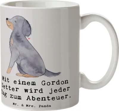 Produktbild von Mr. & Mrs. Panda Tasse Gordon Setter Abenteuer - Grau Pastell - Geschenk, für büro, Teetasse, Hunderasse, Hundeliebhaber, bewegungsfreudig, Hunde, aktiv, Kaffeebecher