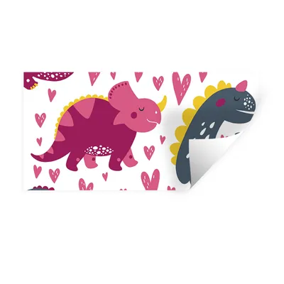 Produktbild von MuchoWow® Wandtattoo Wandsticker Wandaufkleber Dino - Herz - Muster - Rosa - Mädchen - Dinosaurier 40x20 cm Selbstklebend und Repositionierbar - Aufkleber