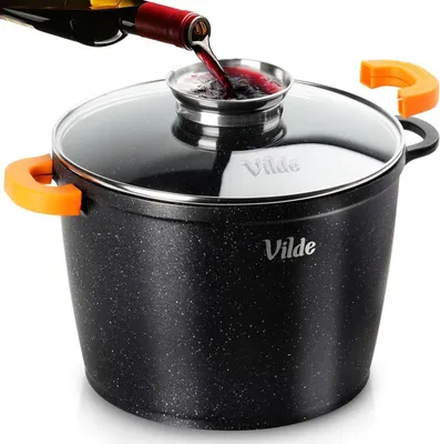 Obrázek produktu pro Vilde | Kastrol se skleněnou poklicí - 24 cm - 6,7 l - Hrnec na vaření se silikonovými uchy - Vhodný na indukci - TERRUNA AROMA