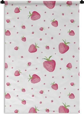 Produktbild von MuchoWow® Wandteppich Wandbehang Erdbeere - Obst - Weiß - Aquarell 90x135 cm Tapisserie Dekoration Wandtuch - Baumwolle - Wandskulptur
