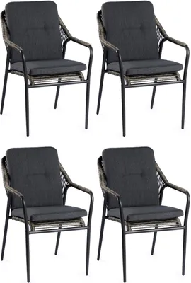 Produktbild von Gartenstühle - Anthrazit - Schwarz - Aluminiumgestell - Olefin - mit Kissen - 4er Set