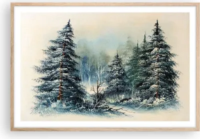 Produktbild von Gerahmtes Poster - Rahmen in heller Eiche - Schnee Fichten Wald - 91,5x61 cm - Wand Bild - Wanddeko - Wandbilder - Kunstposter - Wandposter - Bilderrahmen - Bilder - Kunstdruck - P2NAA91x61-4641